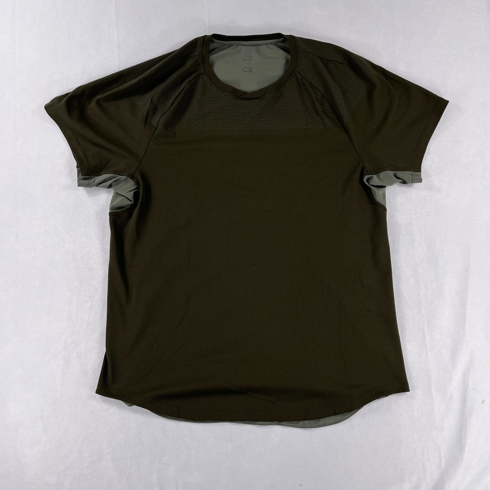 Lululemon Short Sleeve Shirt Perforated Mesh Active Training Olive Green Mens M